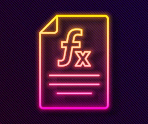 Glowing neon line Function mathematical symbol icon isolated on black background Stock Illustration