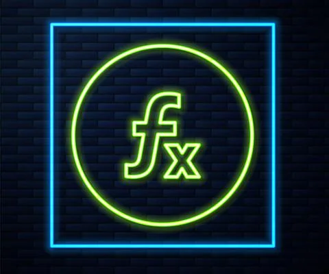 Glowing neon line Function mathematical symbol icon isolated on brick wall Stock Illustration