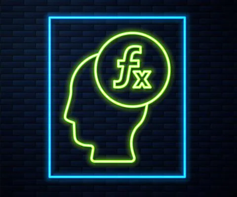 Glowing neon line Function mathematical symbol icon isolated on brick wall Stock Illustration