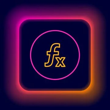 Glowing neon line Function mathematical symbol icon isolated on black background Stock Illustration