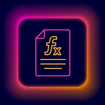 Glowing neon line Function mathematical symbol icon isolated on black background Stock Illustration
