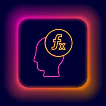 Glowing neon line Function mathematical symbol icon isolated on black background Stock Illustration