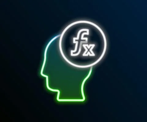 Glowing neon line Function mathematical symbol icon isolated on black background Stock Illustration