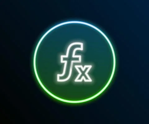 Glowing neon line Function mathematical symbol icon isolated on black background Stock Illustration