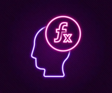 Glowing neon line Function mathematical symbol icon isolated on black background Stock Illustration
