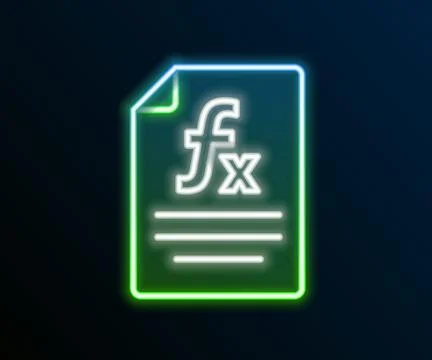Glowing neon line Function mathematical symbol icon isolated on black backg.. Illustrazione stock