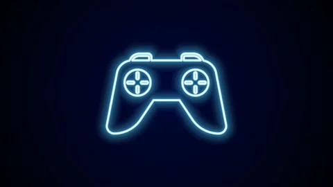 Glowing neon line Game controller or joystick for game console icon isolated on Stock Footage 227411874