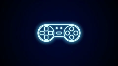 Glowing neon line Game controller or joystick for game console icon isolated on Stock Footage 227412551