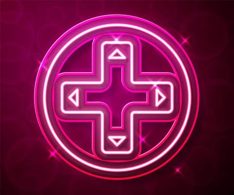 Glowing neon line Game controller or joystick for game console icon isolated on Stock Illustration