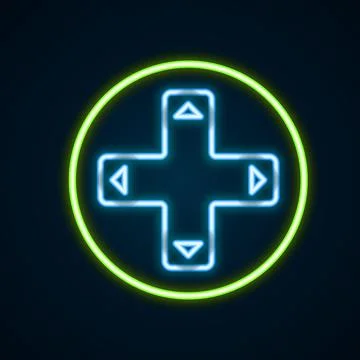 Glowing neon line Game controller or joystick for game console icon isolated on Stock Illustration