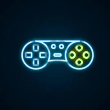 Glowing neon line Game controller or joystick for game console icon isolated on Illustrazione stock