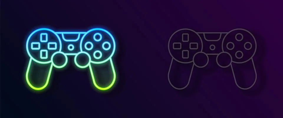 Glowing neon line Game controller or joystick for game console icon isolated on Stock Illustration