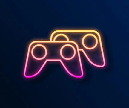 Glowing neon line Game controller or joystick for game console icon isolate.. Stock Illustration