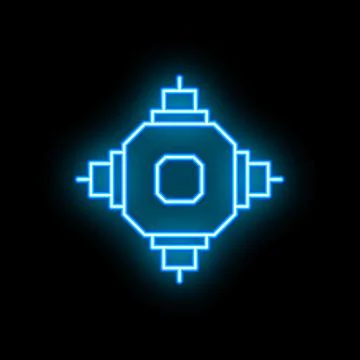 Glowing neon line geometric shape shining in blue light on a black background Illustrazione stock
