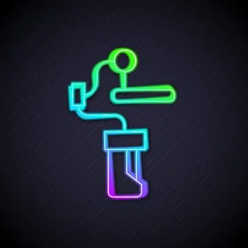 Glowing neon line Gimbal stabilizer for camera icon isolated on black backgro Stock Illustration