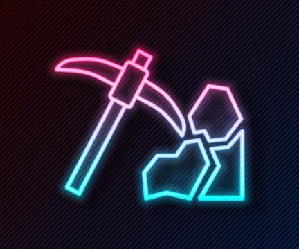 Glowing neon line Gold mining icon isolated on black background.  Vector Stock Illustration