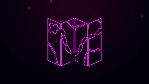 Glowing neon line Golf course layout icon isolated on black background. 4K Video Video stock 148446182