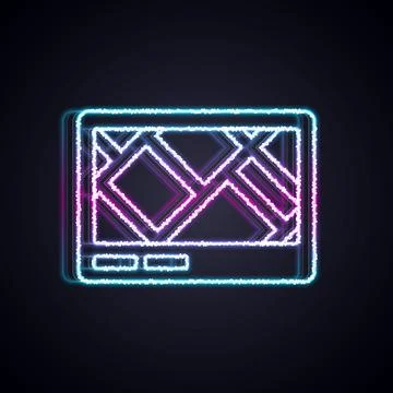 Glowing neon line Gps device with map icon isolated on black background.  V.. Stock Illustration