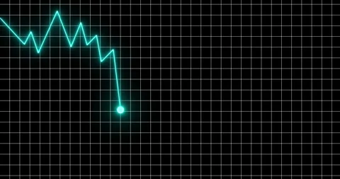 Glowing neon line graph downwards against black background animation. Stock mark 스톡 동영상 339789425