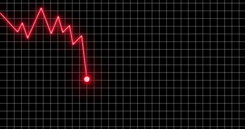 Glowing neon line graph downwards against black background animation. Stock mark Stock Footage 339789449