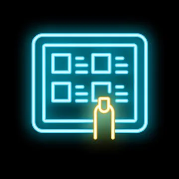 Glowing neon line graphic tablet icon isolated on black background Stock Illustration