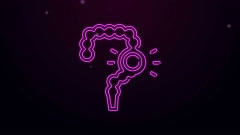 Glowing neon line Gut constipation icon isolated on black background. Bowel Stock Footage 140695729