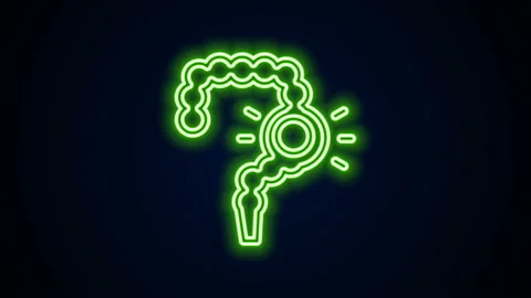 Glowing neon line Gut constipation icon isolated on black background. Bowel Stock Footage 142336894