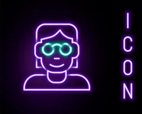 Glowing neon line Hacker or coder icon isolated on black background. Programmer 스톡 일러스트