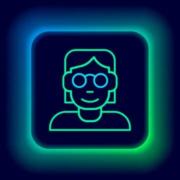 Glowing neon line Hacker or coder icon isolated on black background. Programmer 스톡 일러스트