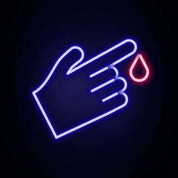 Glowing neon line Hand finger with blood drops icon isolated on isolated on.. Stock Illustration