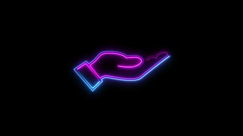 Glowing neon line hand icon animation on black background. Stock Footage 293483291