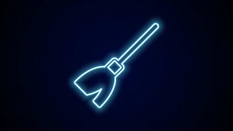Glowing neon line Handle broom icon isolated on black background. Cleaning Vidéo 227341371