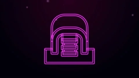 Glowing neon line Hangar with servers icon isolated on black background. Server Stock Footage 144450472