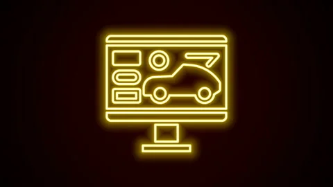 Glowing neon line Hardware diagnostics condition of car icon isolated on black Stock Footage 142407718