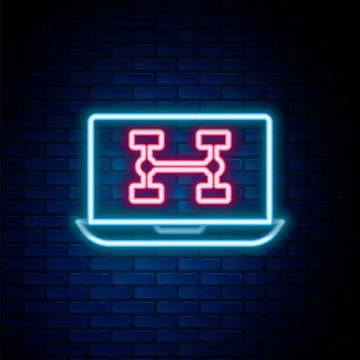 Glowing neon line Hardware diagnostics condition of car icon isolated on brick Stock Illustration
