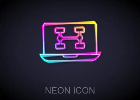 Glowing neon line Hardware diagnostics condition of car icon isolated on black Illustrazione stock