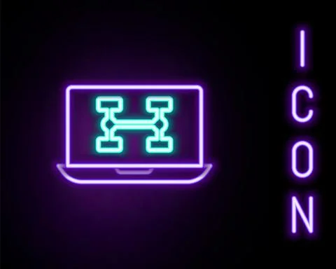 Glowing neon line Hardware diagnostics condition of car icon isolated on black Illustrazione stock