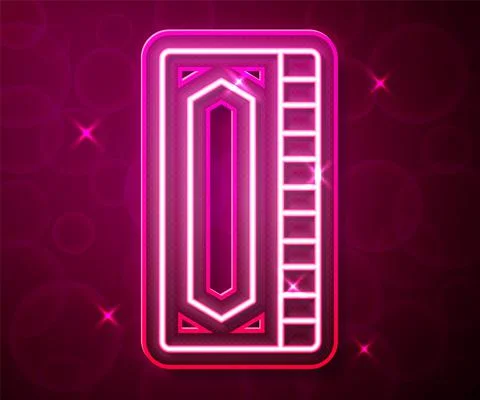 Glowing neon line Harmonica icon isolated on red background. Musical instrument Stock Illustration