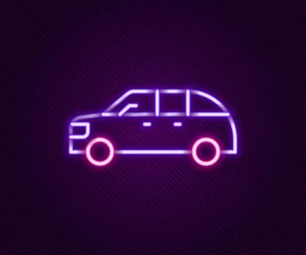 Glowing neon line Hatchback car icon isolated on black background. Colorful.. Stock Illustration