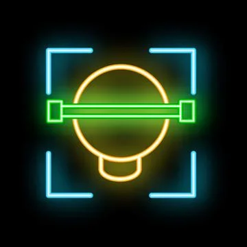 Glowing neon line head recognition system icon isolated on black background.  Stock Illustration