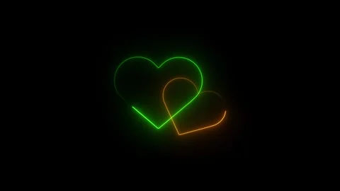 Glowing neon line heart shape concept animation. Neon green and orange outl.. Stock Footage 333330913