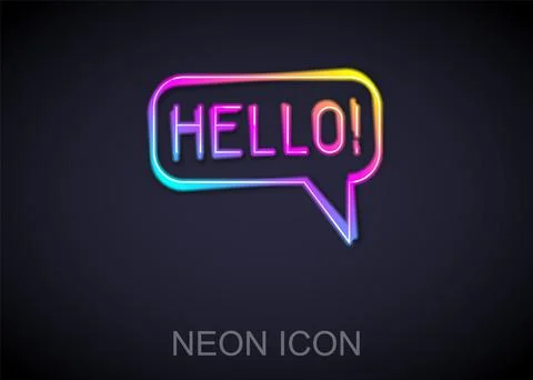 Glowing neon line Hello in different languages icon isolated on black background Stock Illustration