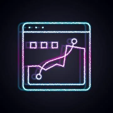 Glowing neon line Histogram graph photography icon isolated on black backgrou Stock Illustration