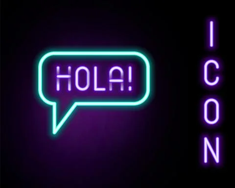Glowing neon line Hola in different languages icon isolated on black background Stock Illustration