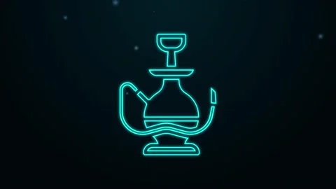 Glowing neon line Hookah icon isolated on black background. 4K Video motion Stock Footage 155147093