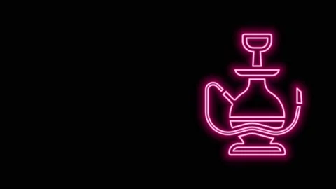 Glowing neon line Hookah icon isolated on black background. 4K Video motion Stock Footage 155147096