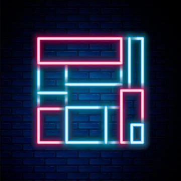 Glowing neon line House Edificio Mirador icon isolated on brick wall background Иллюстрация