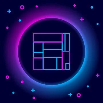 Glowing neon line House Edificio Mirador icon isolated on black background 스톡 일러스트