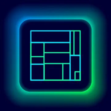 Glowing neon line House Edificio Mirador icon isolated on black background. M Иллюстрация
