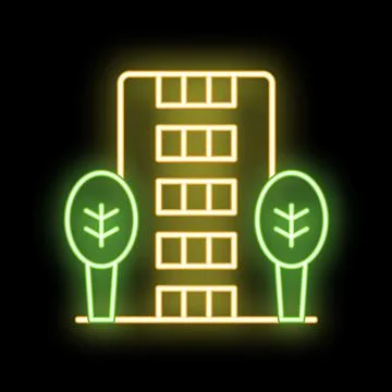 Glowing neon line house icon isolated on black background. Building symbol mo Ilustración de archivo